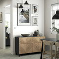 BESTÅ Storage combination w doors/drawers, black-brown/Hedeviken/Stubbarp oak veneer, 120x42x74 cm