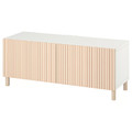 BESTÅ TV bench with doors, white Björköviken/Mejarp/birch veneer, 120x42x48 cm