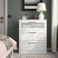 BRIMNES Chest of Drawers, 3 drawers, white/frosted glass, 78x95 cm