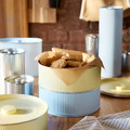 BETTHAJ Tin with lid, for cookies/pale yellow pale blue, 2.5 l