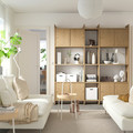 LÅDMAKARE Storage combination w sliding doors, with 7 shelves/oak effect, 198x35x212 cm