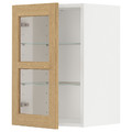 METOD Wall cabinet w shelves/glass door, white/Forsbacka oak, 40x60 cm