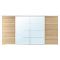 SKYTTA / MEHAMN/AULI Sliding door combination, aluminium/white stained oak effect mirror glass, 401x205 cm
