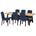 SKOGSTA / BERGMUND Table and 6 chairs, acacia/Kvillsfors dark blue/blue black, 235x100 cm