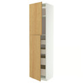 METOD / MAXIMERA Hi cab w 2 doors/4 drawers, white/Sinarp oak veneer, 60x60x240 cm