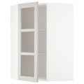 METOD Corner wall cab w shelves/glass dr, white/Lerhyttan light grey, 68x100 cm