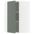 METOD Corner wall cabinet with shelves, white/Nickebo matt grey-green, 68x100 cm