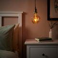 JÄLLBY / MOLNART Pendant lamp with light bulb, brass-plated/bell-shaped brown clear glass
