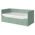 HEMNES Day-bed w 3 drawers/2 mattresses, grey-green/Åfjäll medium firm, 80x200 cm