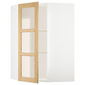 METOD Corner wall cab w shelves/glass dr, white/Forsbacka oak, 68x100 cm