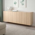 BESTÅ Wall-mounted cabinet combination, white stained oak effect/Lappviken white stained oak effect, 180x42x64 cm