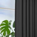 KORGMOTT Block-out curtains, 1 pair, dark grey/with heading tape, 145x300 cm