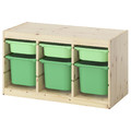 TROFAST Storage combination with boxes, light white stained pine light green/bright green, 93x44x52 cm