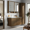 ÄNGSJÖN / BACKSJÖN Wash-stand/wash-basin/tap, brown oak effect/grey stone effect, 122x49x71 cm