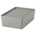 KUGGIS Box with lid, light grey, 18x26x8 cm
