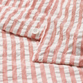SMÅNUNNEÖRT Duvet cover and 2 pillowcases, red-brown white/striped, 200x200/50x60 cm