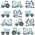 Wall Sticker Set - Construction Vehicles Blue