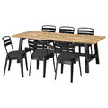 SKOGSTA / RAMSNÄS Table and 6 chairs, acacia black/anthracite Vissle dark grey, 235x100 cm