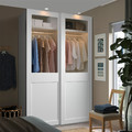 PAX / GRIMO Wardrobe with sliding doors, white/clear glass white, 150x66x236 cm