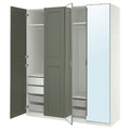 PAX/KAMMARTORP/GRIMO Wardrobe combination, white mirror glass/grey grey-green, 200x60x236 cm