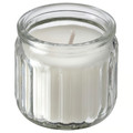HÖKGÖK Scented candle in glass, Vanilla pale beige, 12 hr