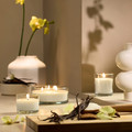 LOTSFÅGEL Scented candle in glass, 3 wicks, Vanilla pale beige, 25 hr