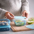 PRUTA Food container with lid, blue, 0.6 l, 3 pack