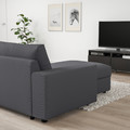VIMLE 4-seat sofa with chaise longue, with wide armrests/Hallarp grey