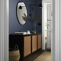 BESTÅ Wall-mounted cabinet combination, black-brown Studsviken/dark brown woven poplar, 180x42x64 cm