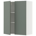 METOD Wall cabinet with shelves/2 doors, white/Nickebo matt grey-green, 80x100 cm