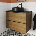 Goodhome Wall-mounted Basin Cabinet Imandra 80 cm, walnut