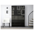 BESTÅ Storage combination w/glass doors, black-brown, Selsviken high-gloss/black, dimmed glass, 120x40x192 cm