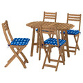 ASKHOLMEN Gateleg table+4 chairs, outdoor, foldable dark brown/Klösan dark blue