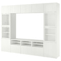 BESTÅ TV storage combination/glass doors, white Sutterviken/Sindvik white clear glass, 300x42x231 cm