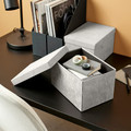 GJÄTTA Storage box with lid, velvet light grey, 18x25x15 cm