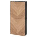 BESTÅ Wall cabinet with 2 doors, black-brown/Hedeviken oak veneer, 60x22x128 cm
