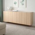 BESTÅ Wall-mounted cabinet combination, white stained oak effect/Lappviken white stained oak effect, 180x42x64 cm