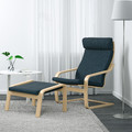 POÄNG Armchair and footstool, birch veneer/Hillared dark blue