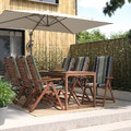 NÄMMARÖ Table+6 reclining chairs, outdoor, light brown stained/Frösön/Duvholmen stripe pattern, 200 cm