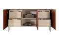 Three-Door Cabinet with Drawers Desin 170, ceramic red/nagano oak