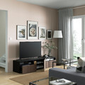 BESTÅ TV bench with drawers and door, black-brown Björköviken/brown stained oak veneer, 180x42x39 cm