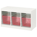 TROFAST Storage combination with boxes, white light green-grey/light red, 99x44x56 cm