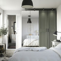 PAX/KAMMARTORP/GRIMO Wardrobe combination, white mirror glass/grey grey-green, 200x60x236 cm