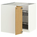 METOD Corner base cabinet with carousel, white/Sinarp oak veneer, 88x88 cm