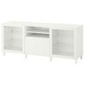 BESTÅ TV bench with drawers, white, Sutterviken/Kabbarp white clear glass, 180x42x74 cm