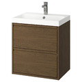 ÄNGSJÖN / BACKSJÖN Wash-stnd w drawers/wash-basin/tap, brown oak effect, 60x48x69 cm