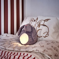 PEKHULT Soft toy with LED night light, grey rabbit, battery-operated, 19 cm