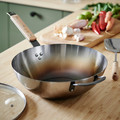 VARDAGEN Wok with lid, glass/carbon steel beech, 32 cm