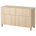 BESTÅ Storage combination w doors/drawers, white stained oak effect/Lappviken/Stubbarp white stained oak effect, 120x42x74 cm
