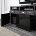 BESTÅ TV storage combination/glass doors, black-brown/Selsviken high-gloss/black smoked glass, 180x42x192 cm